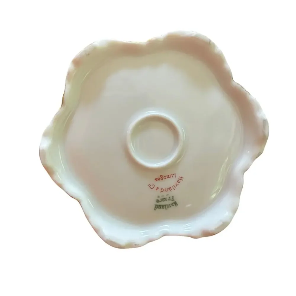 Haviland Limoges France creamer pitcher pink floral gold trim scalloped rim